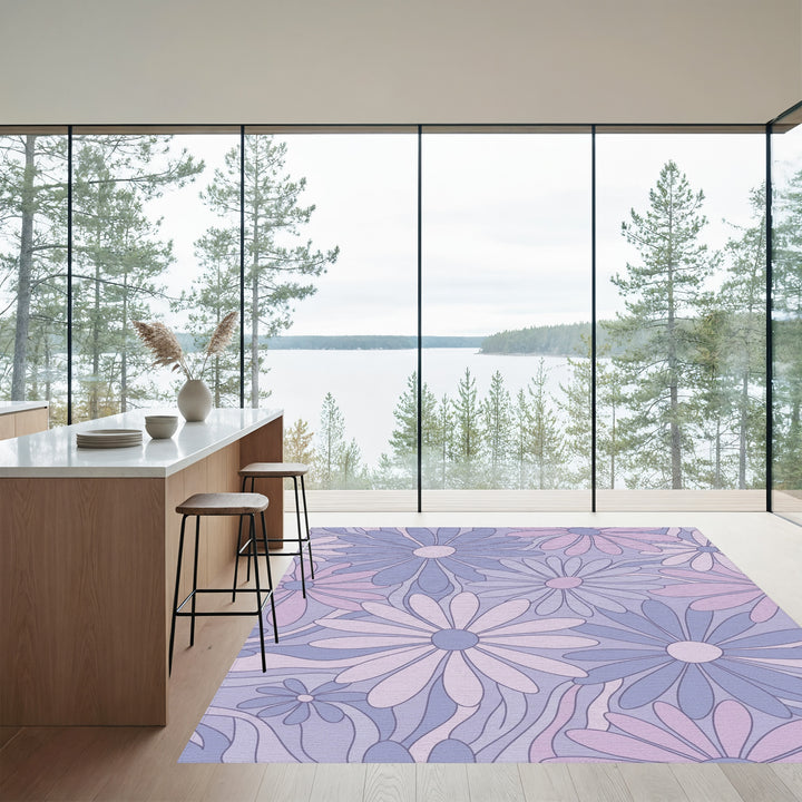 Retro Lavender Daisy Swirl Rug