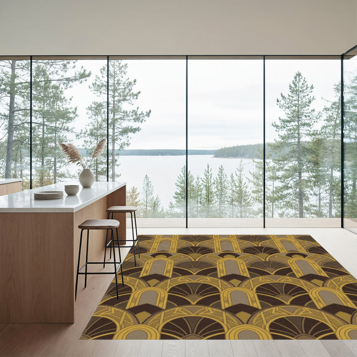 Golden Brown Art Deco Arches Rug