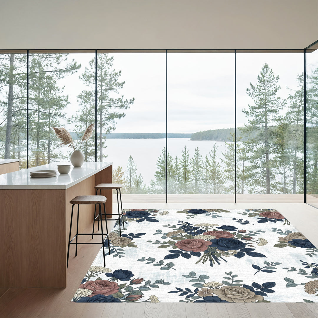 Vintage Rose and Navy Bouquet Rug