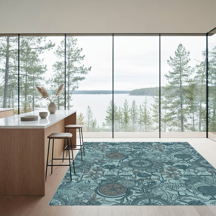 Antique Scientific Botanical Skeleton Compass Rug