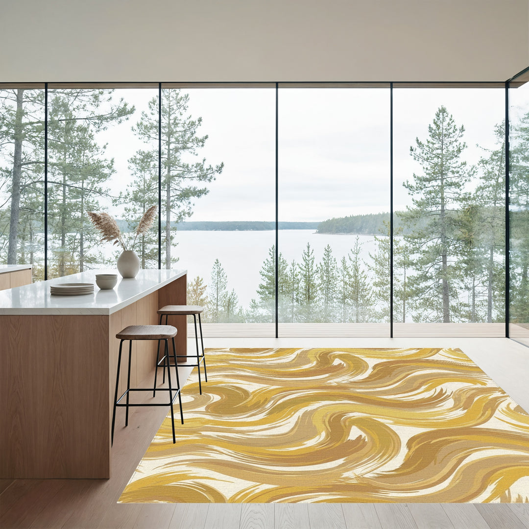 Golden Earthy Swirl Brushstroke Rug