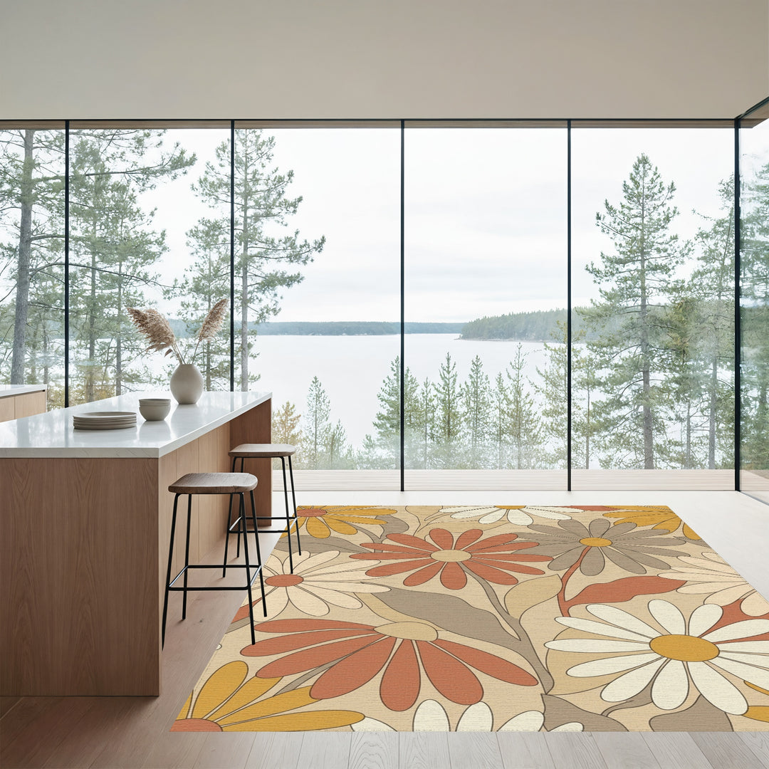 Earthy Tone Daisy Garden Floral Rug