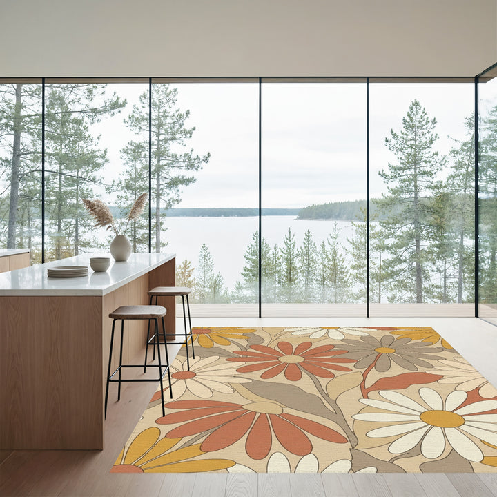 Earthy Tone Daisy Garden Floral Rug