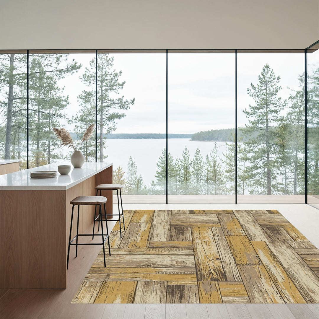 Rustic Weathered Wood Plank Assembly Rug