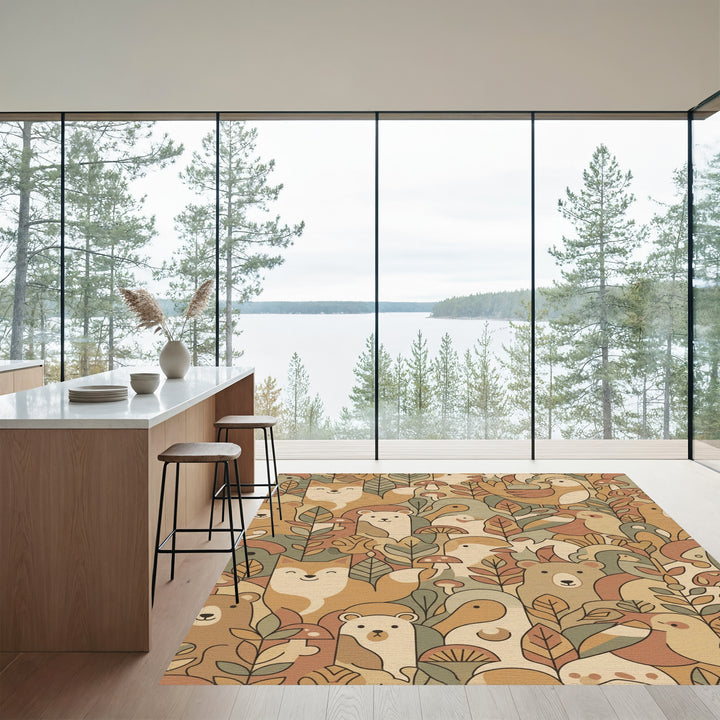 Woodland Animals Autumn Foliage Art Rug