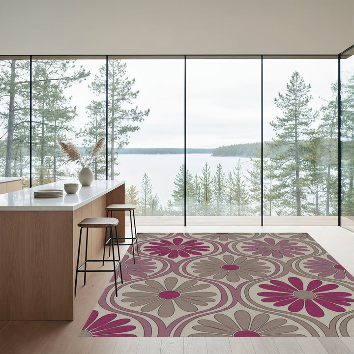 Groovy Fuchsia Daisy Oval Rug