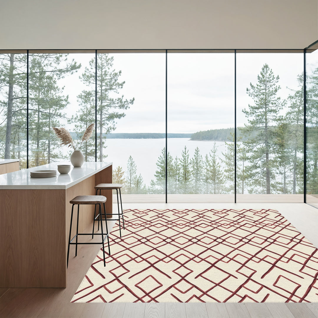 Geometric Crimson Diamond Repeat Rug