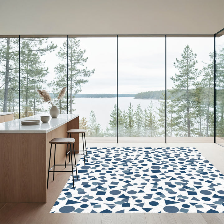Dark Blue Geometric Shapes Collage Rug