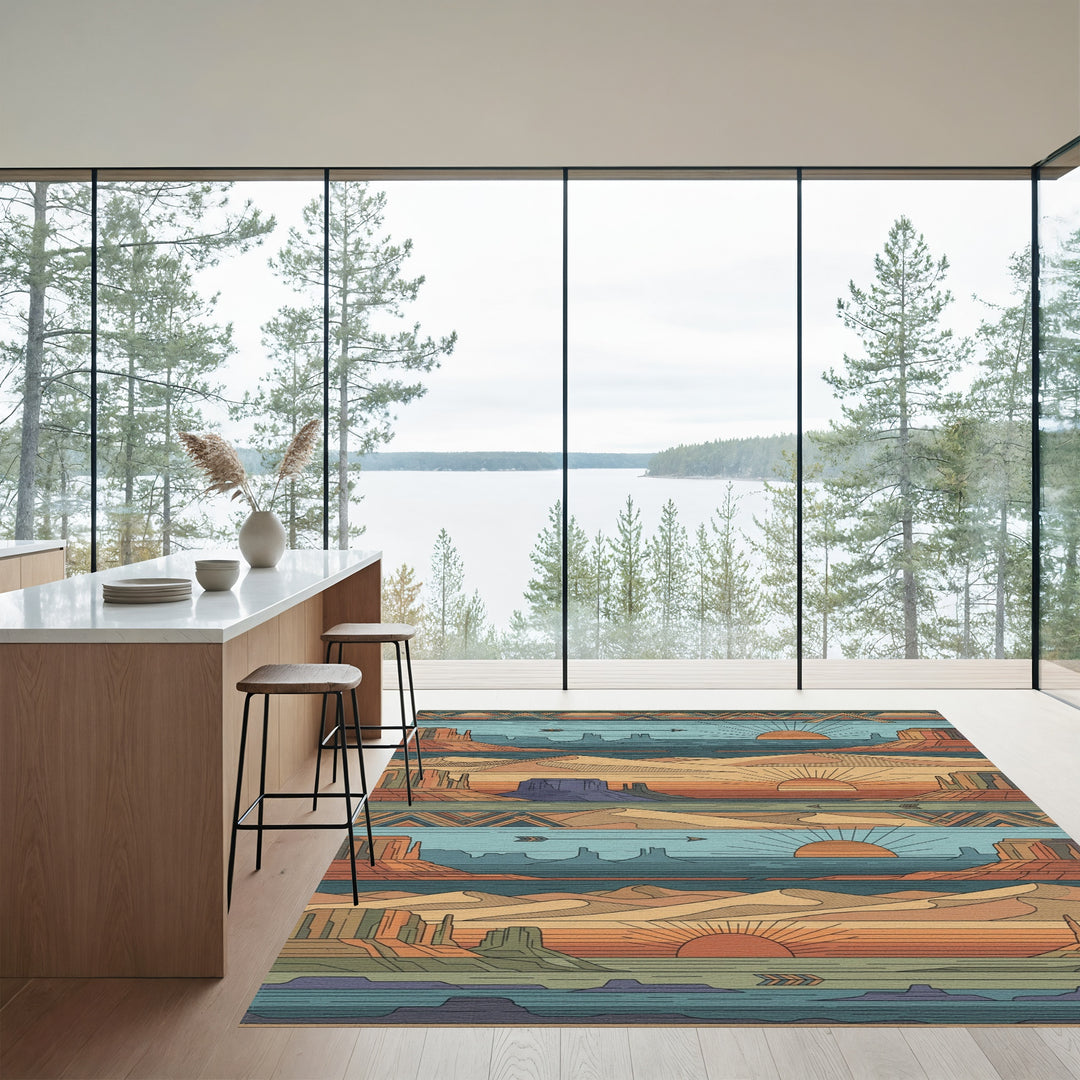 Desert Sunset Geometric Landscape Rug