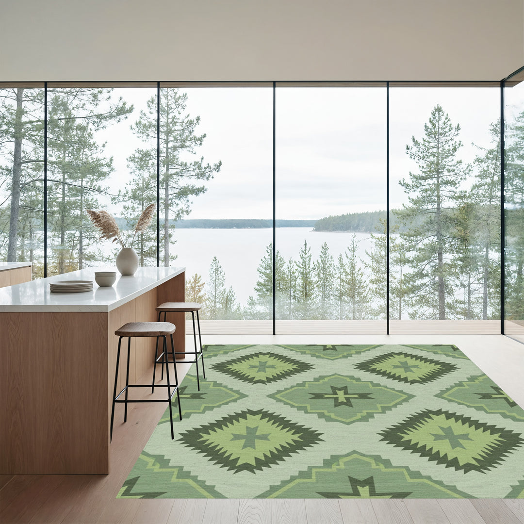Sage Green Diamond Tribal Rug