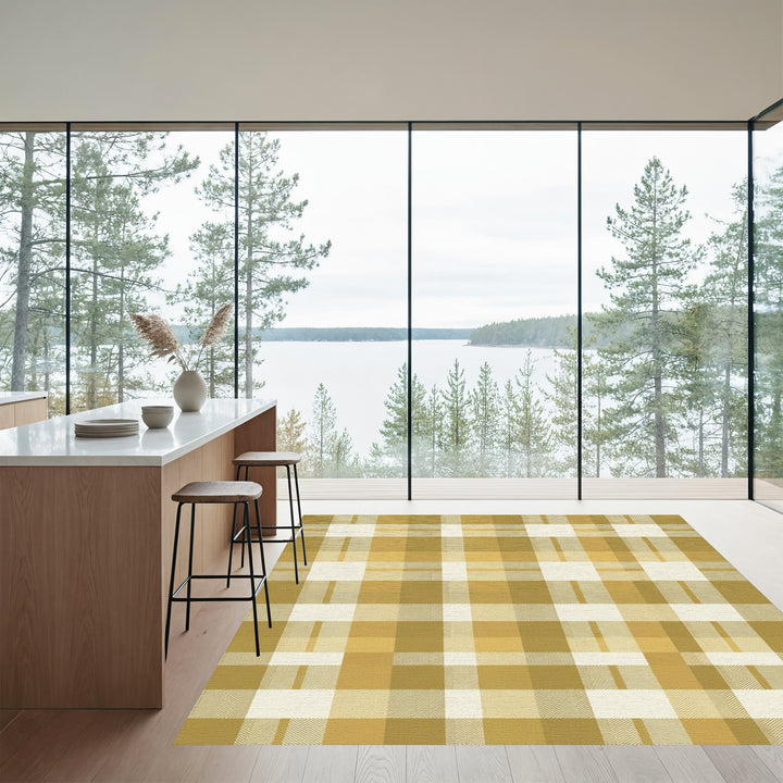 Golden Yellow Plaid Checks Rug