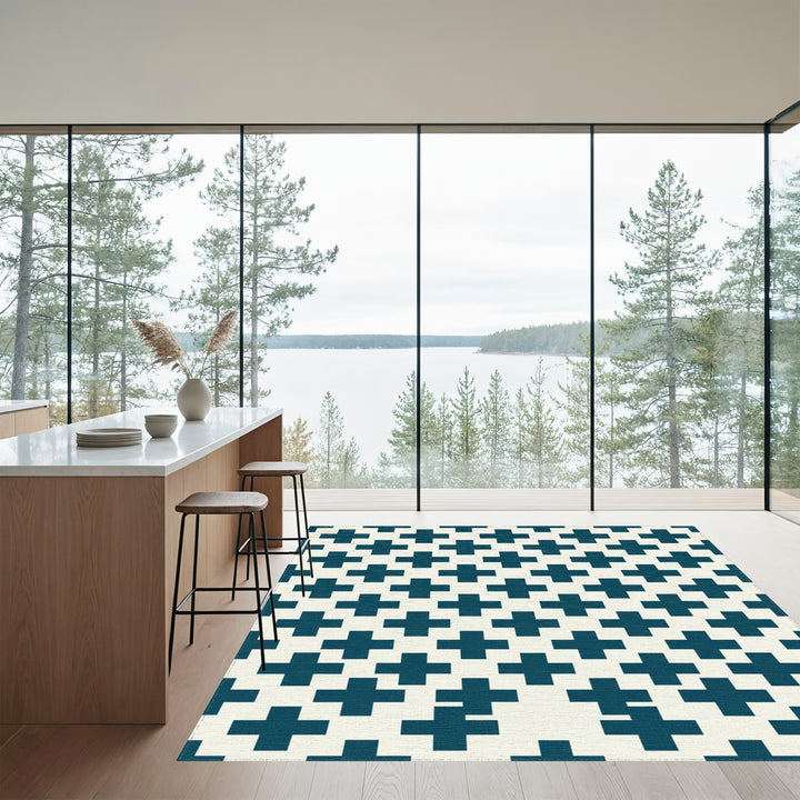 Deep Teal Plus Sign Grid Rug