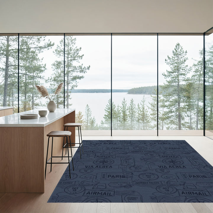 Travel Stamp Collage Navy Blue Rug