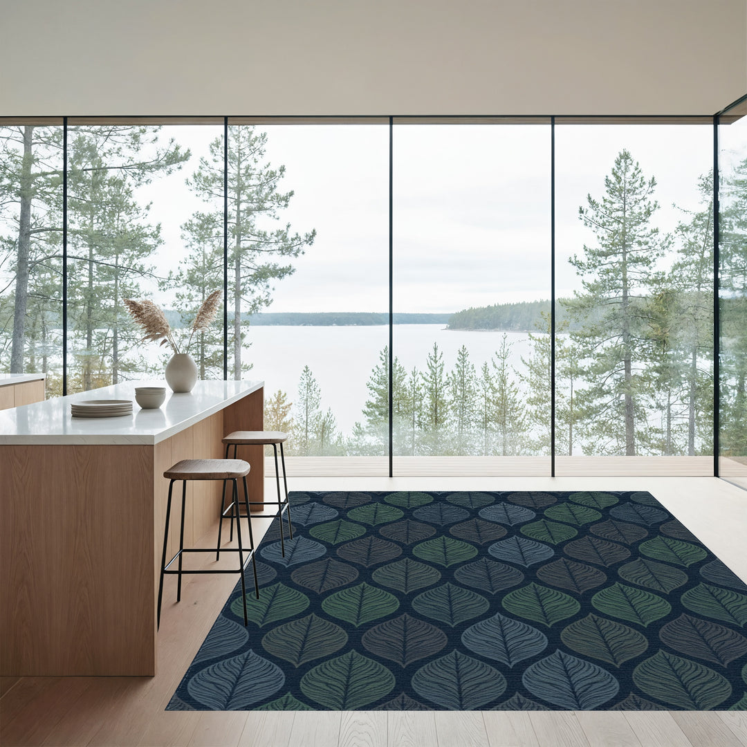 Deep Blue Green Leafy Repeats Rug
