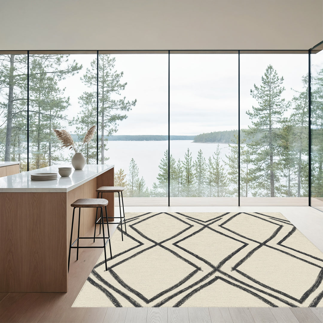 Sketchy Charcoal Diamond Lattice Rug