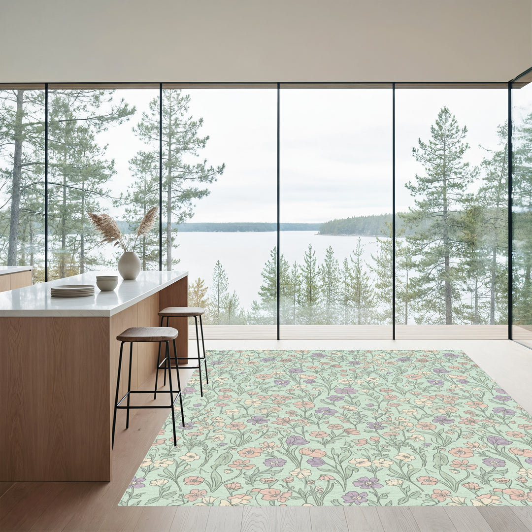 Pastel Floral Meadow Garden Rug