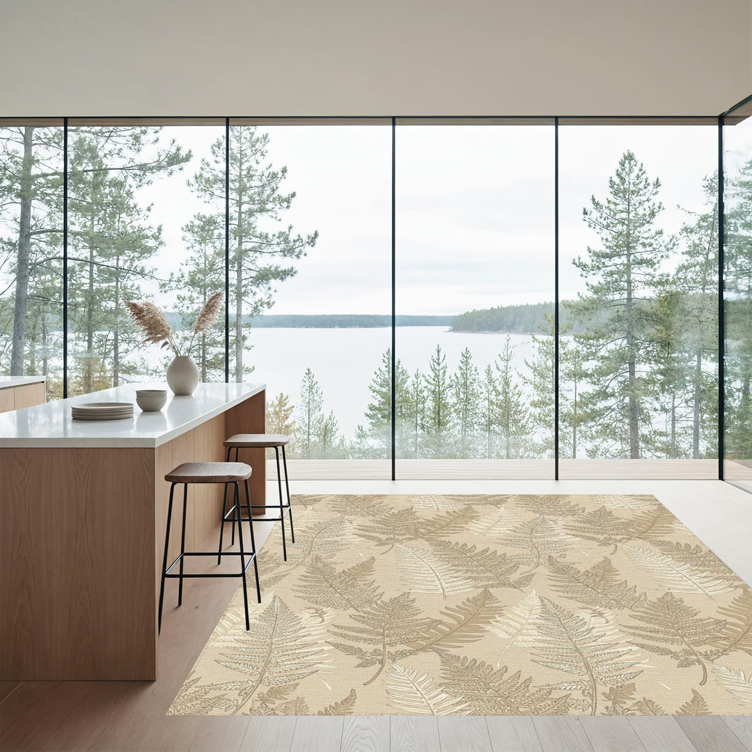 Earthy Tone Fern Frond Foliage Rug