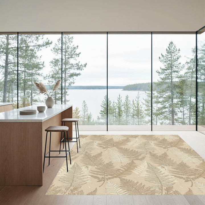 Earthy Tone Fern Frond Foliage Rug