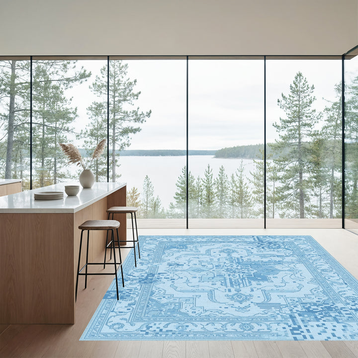 Sky Blue Glitch Medallion Rug