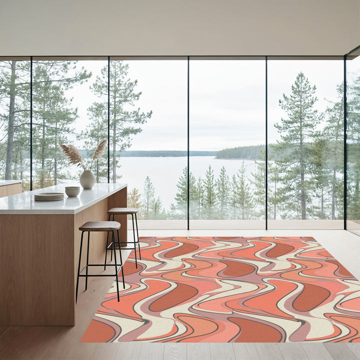 Retro Coral Abstract Wavy Flow Rug