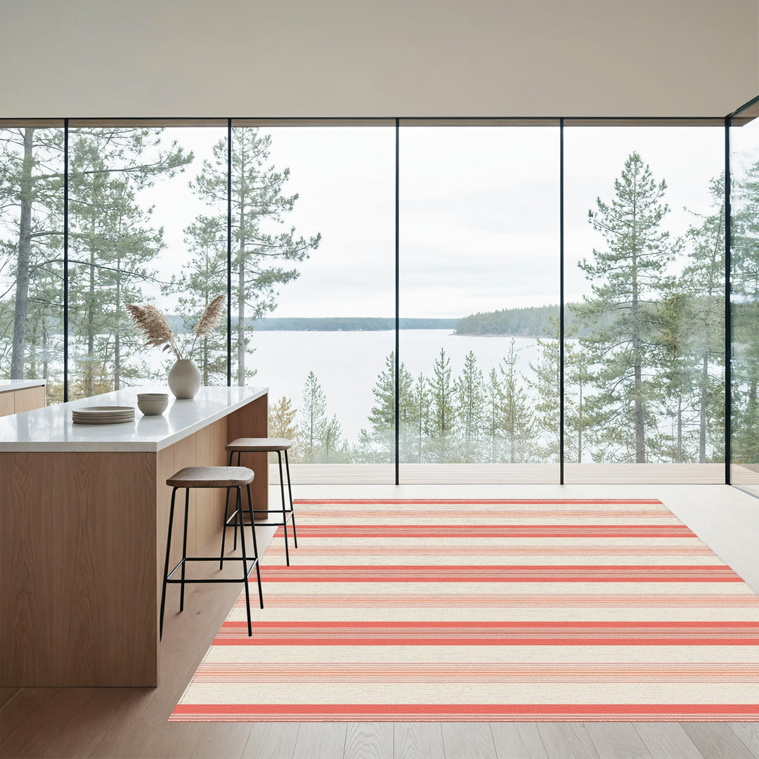 Coral Cream Thin Striped Rug