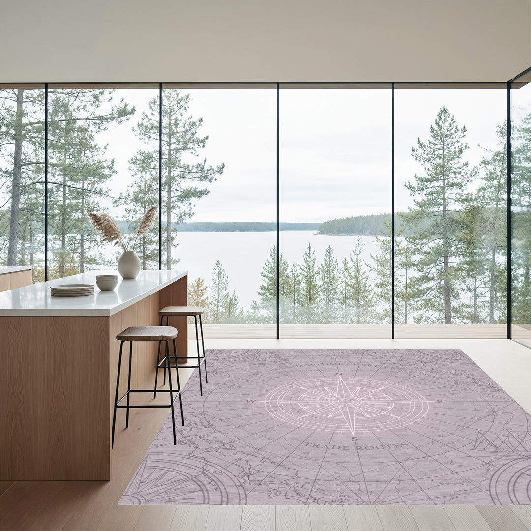 Nautical Compass Rose Maritime Chart Rug