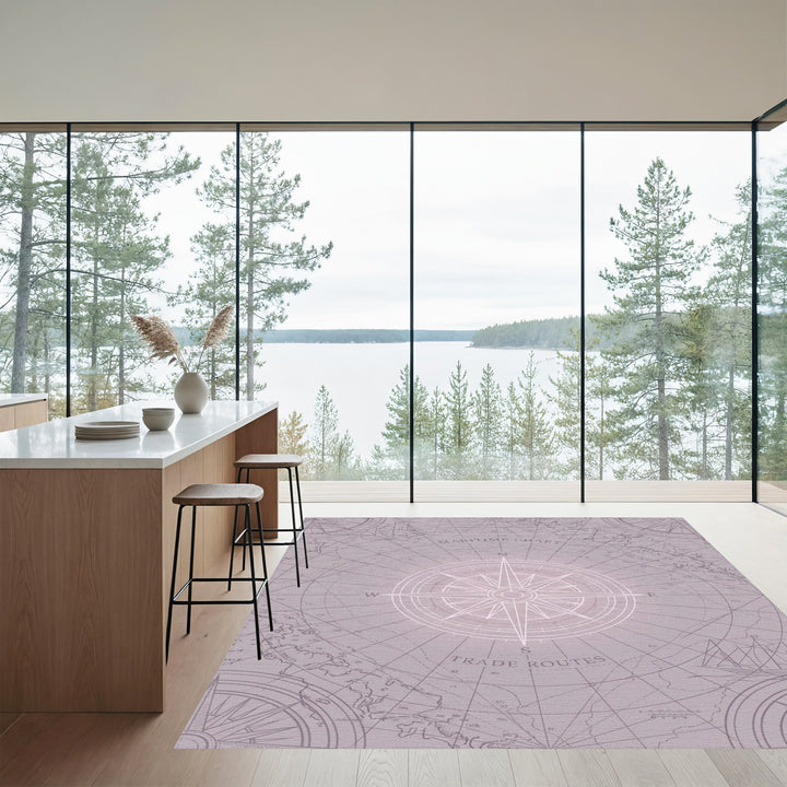 Nautical Compass Rose Maritime Chart Rug