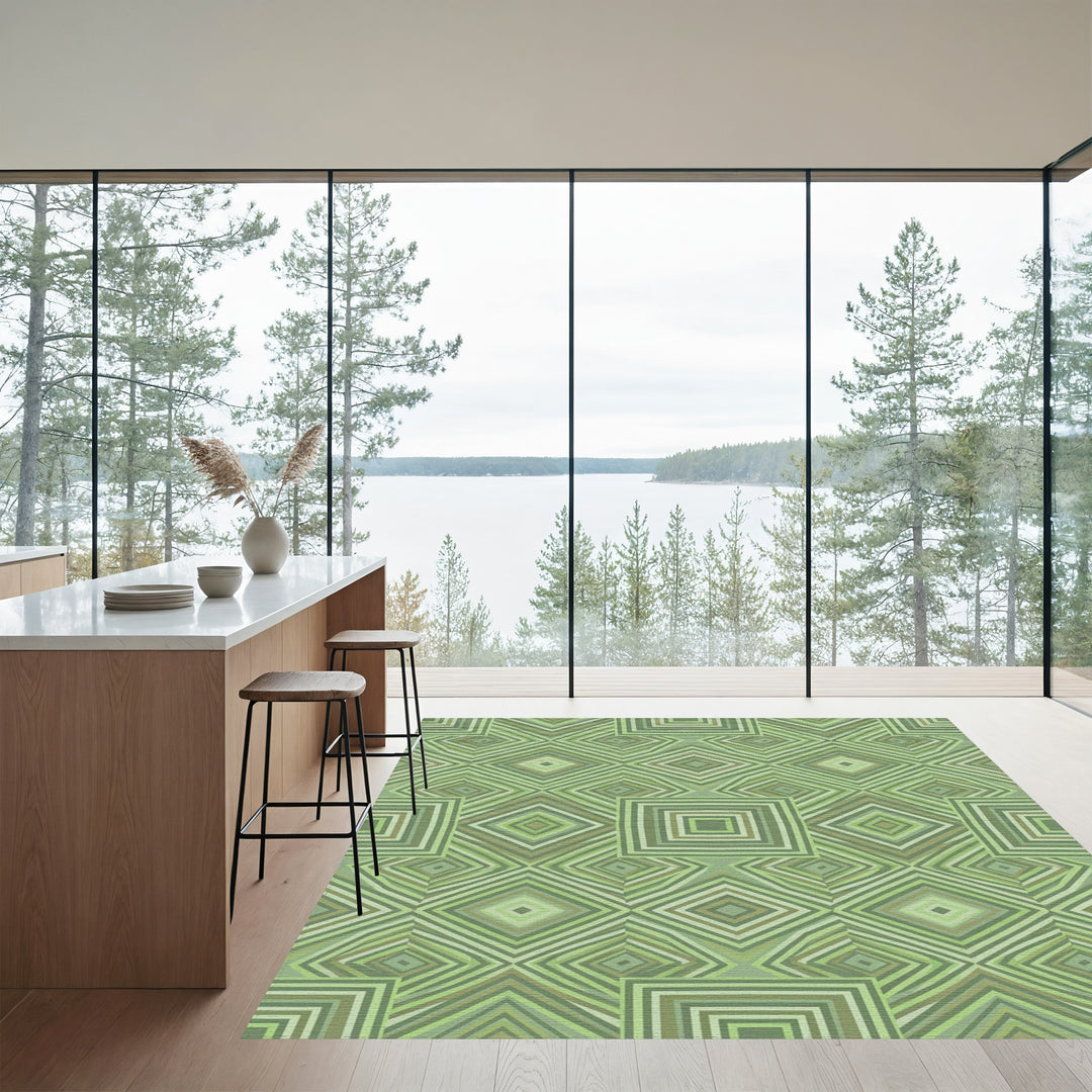 Shades of Green Geometric Layered Squares Rug