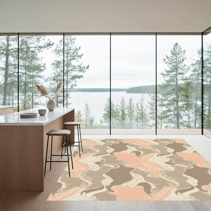 Peach Tan Abstract Organic Swirls Rug