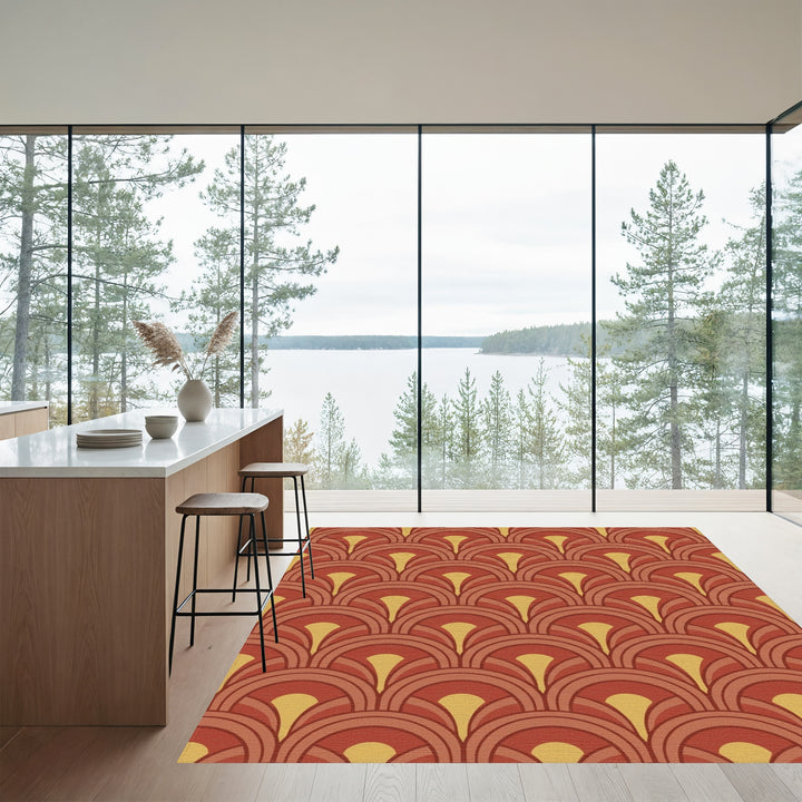 Terracotta Golden Fan Overlay Rug