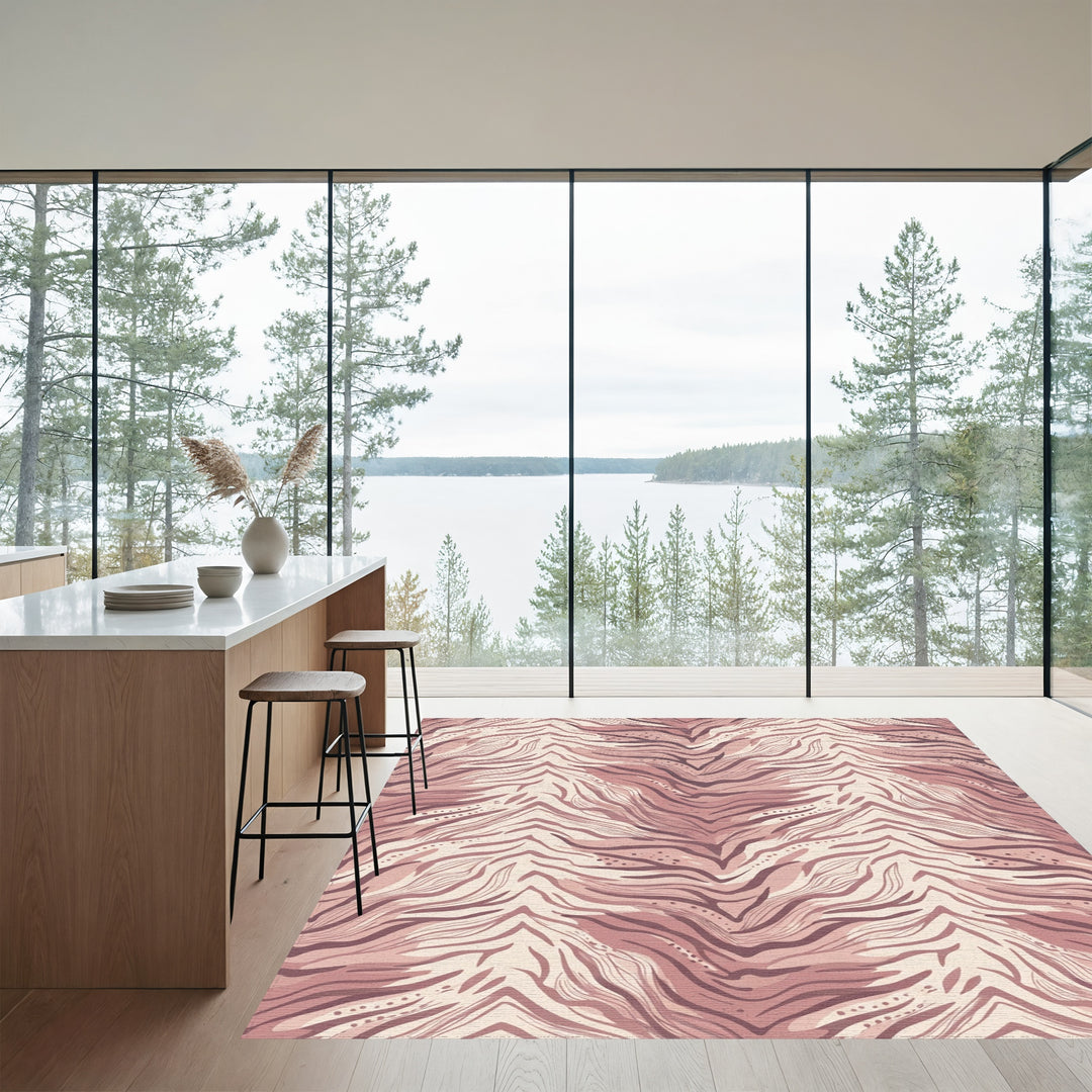 Blush Pink Zebra Stripe Waves Rug