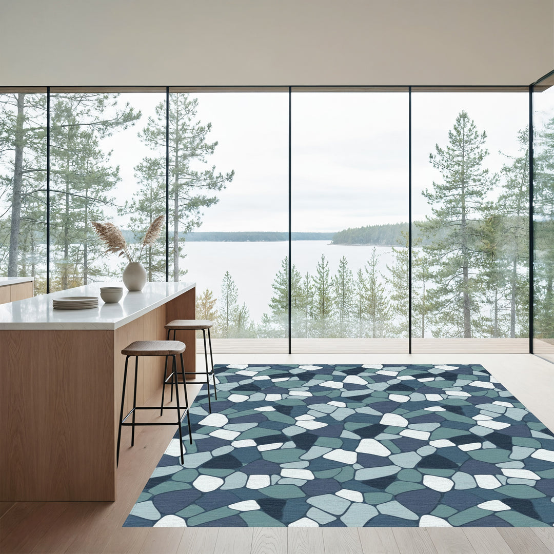 Mottled Blue Stone Mosaic Rug