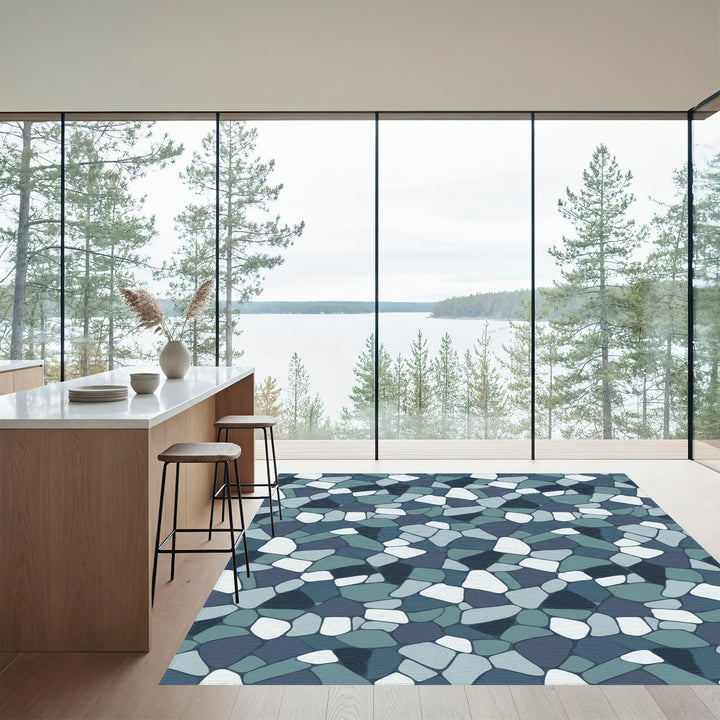 Mottled Blue Stone Mosaic Rug