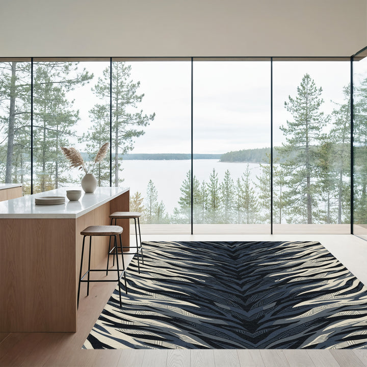 Dark Blue Zebra Stripe Texture Rug