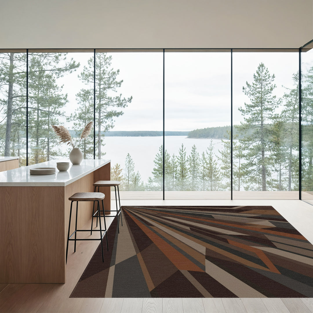 Modern Earthy Tone Geometric Rays Rug