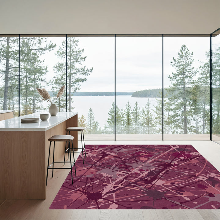Burgundy Splatter Abstract Paint Rug