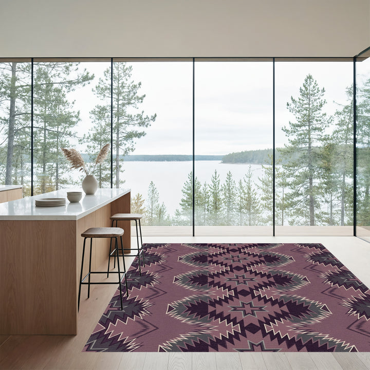 Deep Plum Star Geometric Zigzag Rug