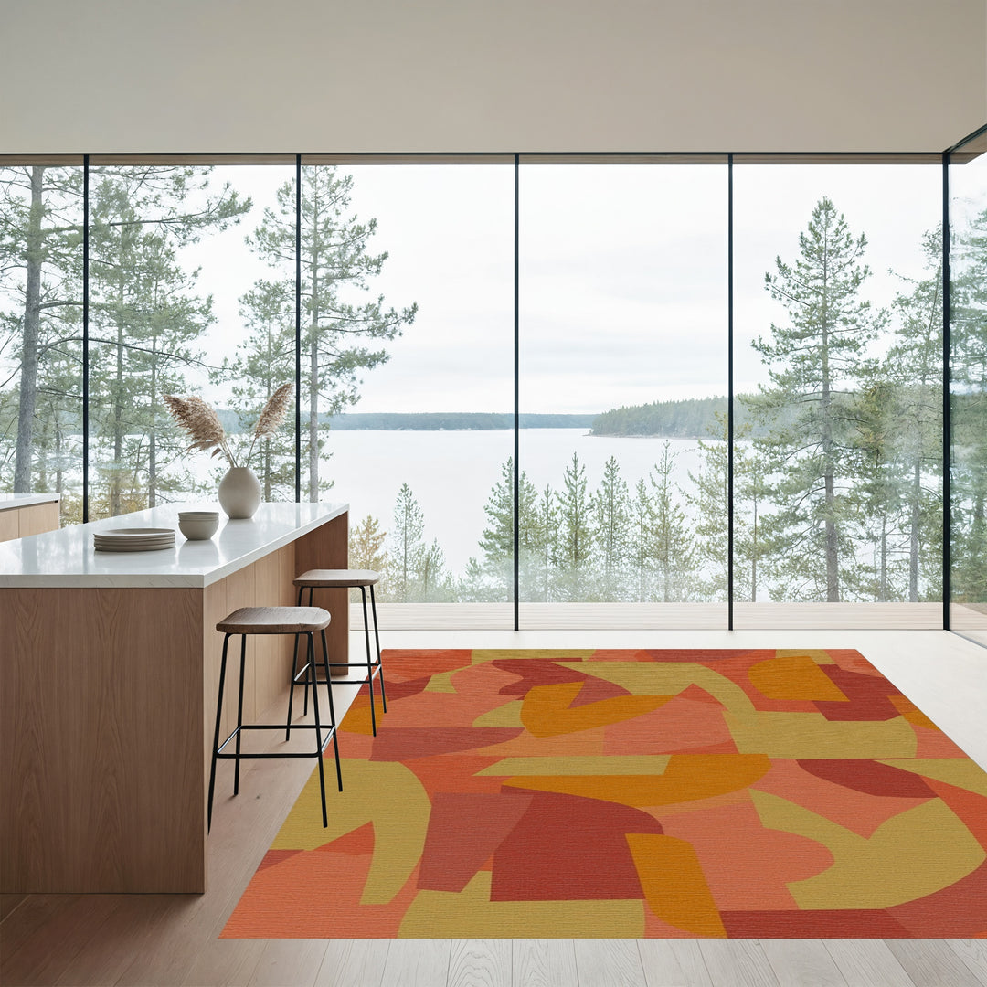 Warm Terracotta Abstract Collage Rug