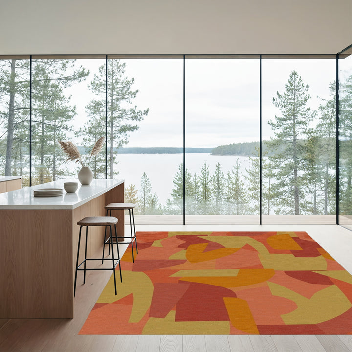 Warm Terracotta Abstract Collage Rug