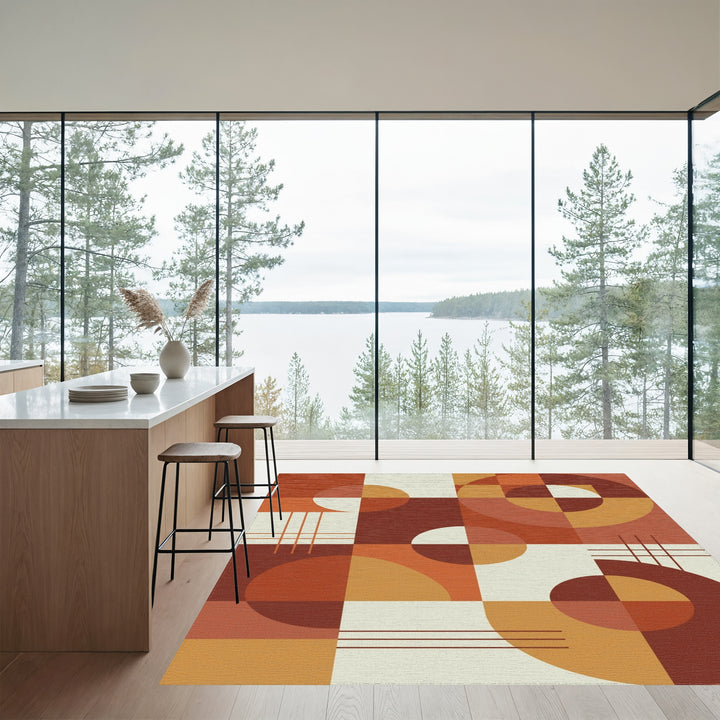 Warm Earthy Geometric Circles Squares Rug