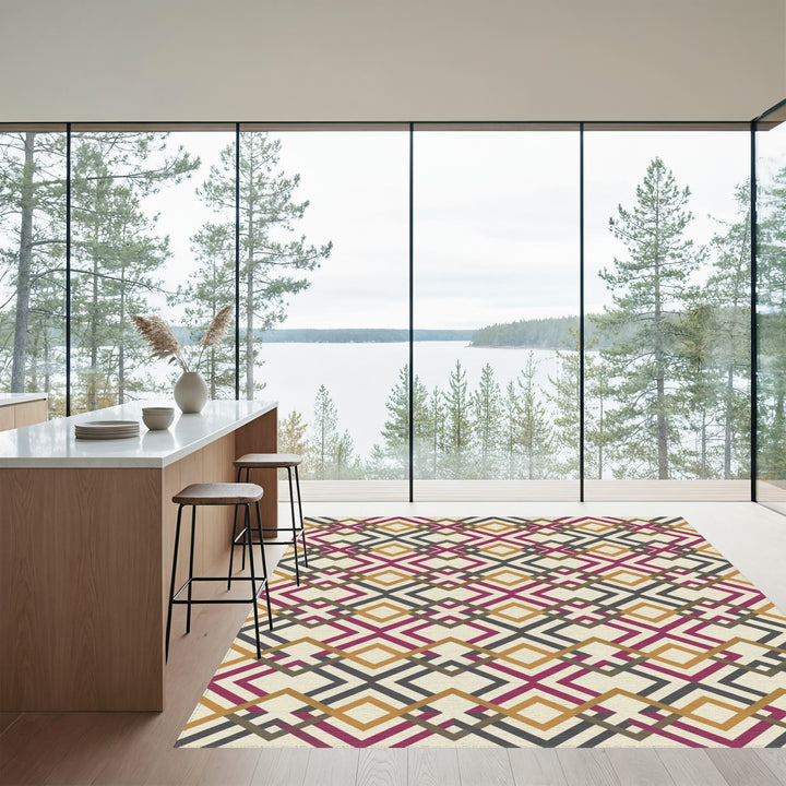 Crimson Gold Charcoal Interlocking Diamond Rug