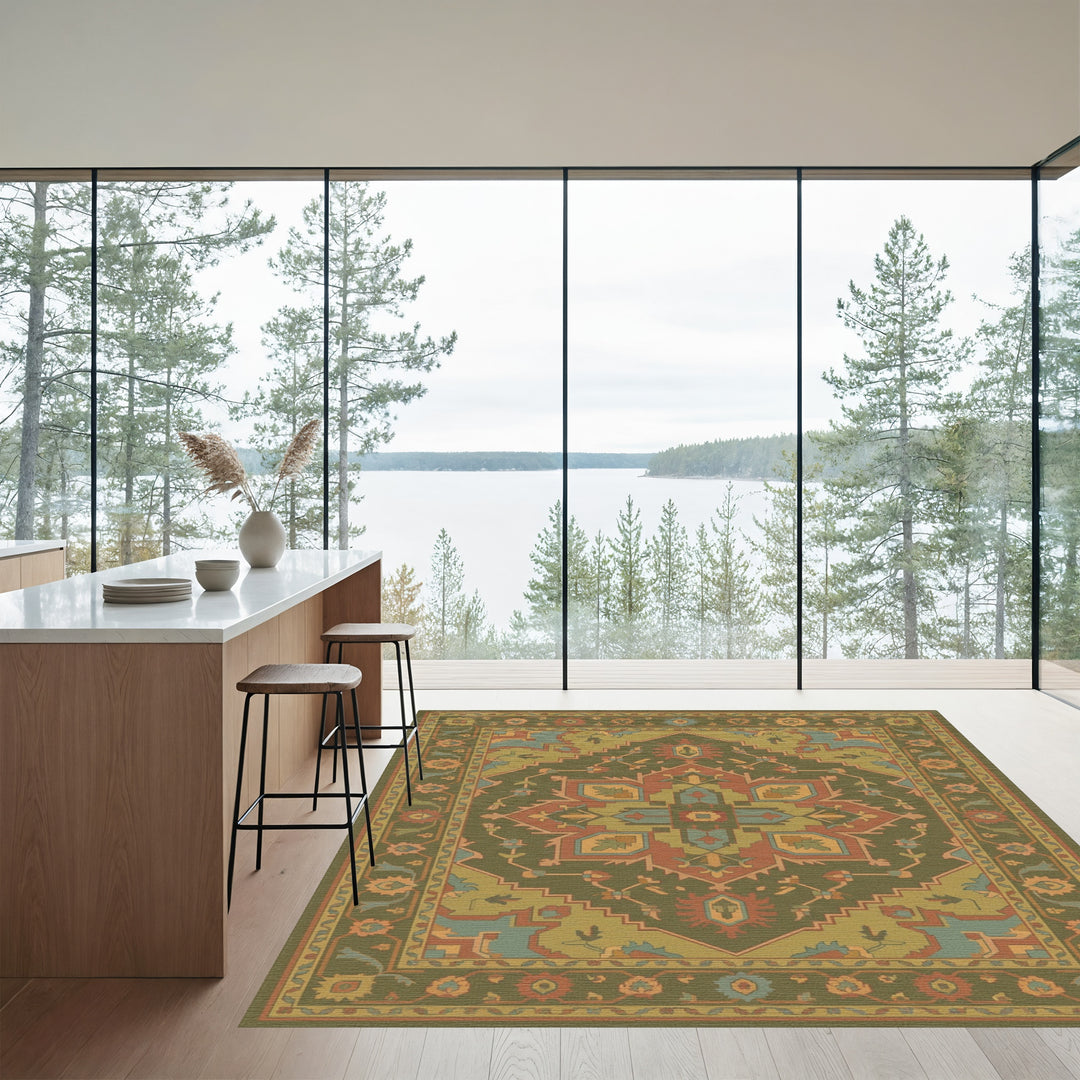 Earthy Rustic Floral Medallion Rug