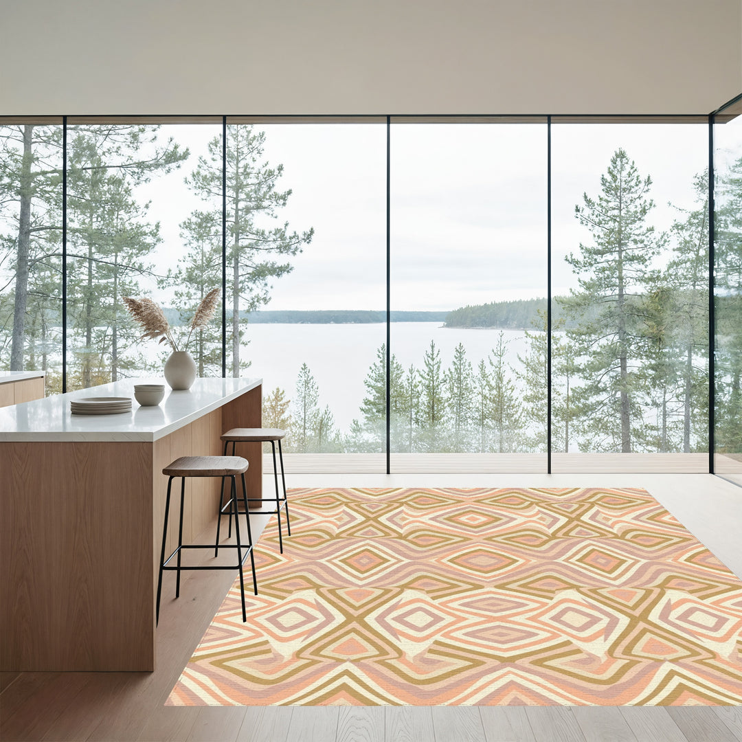 Pastel Terracotta Striped Diamond Rug