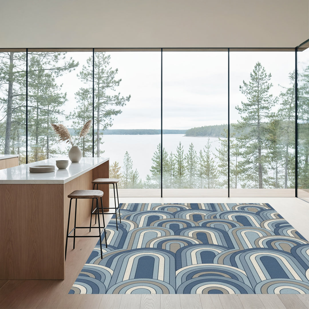 Midcentury Blue Arch Cluster Rug