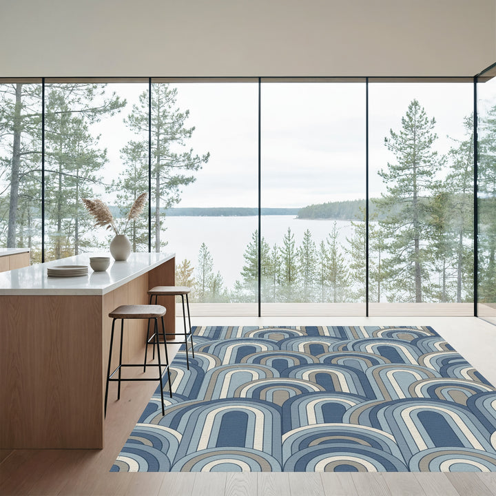 Midcentury Blue Arch Cluster Rug