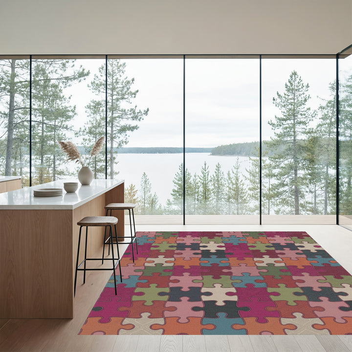Muted Jewel Tone Puzzle Pieces Rug