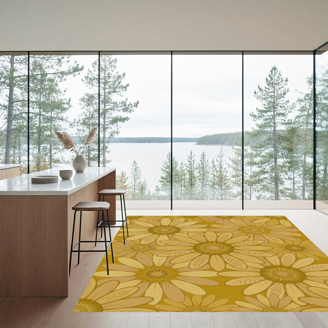 Golden Daisy Meadow Floral Overlay Rug