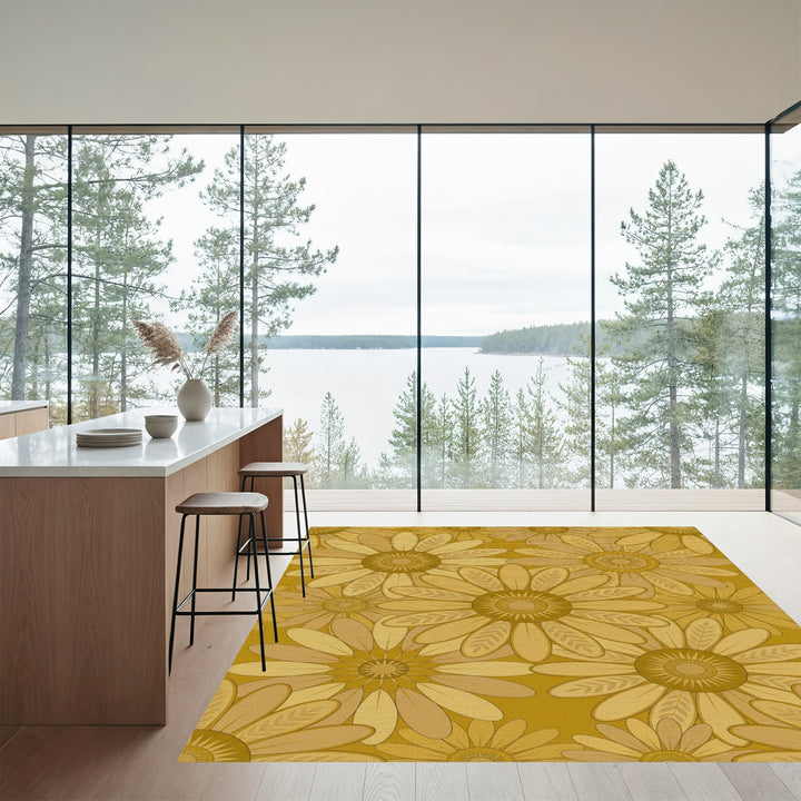 Golden Daisy Meadow Floral Overlay Rug