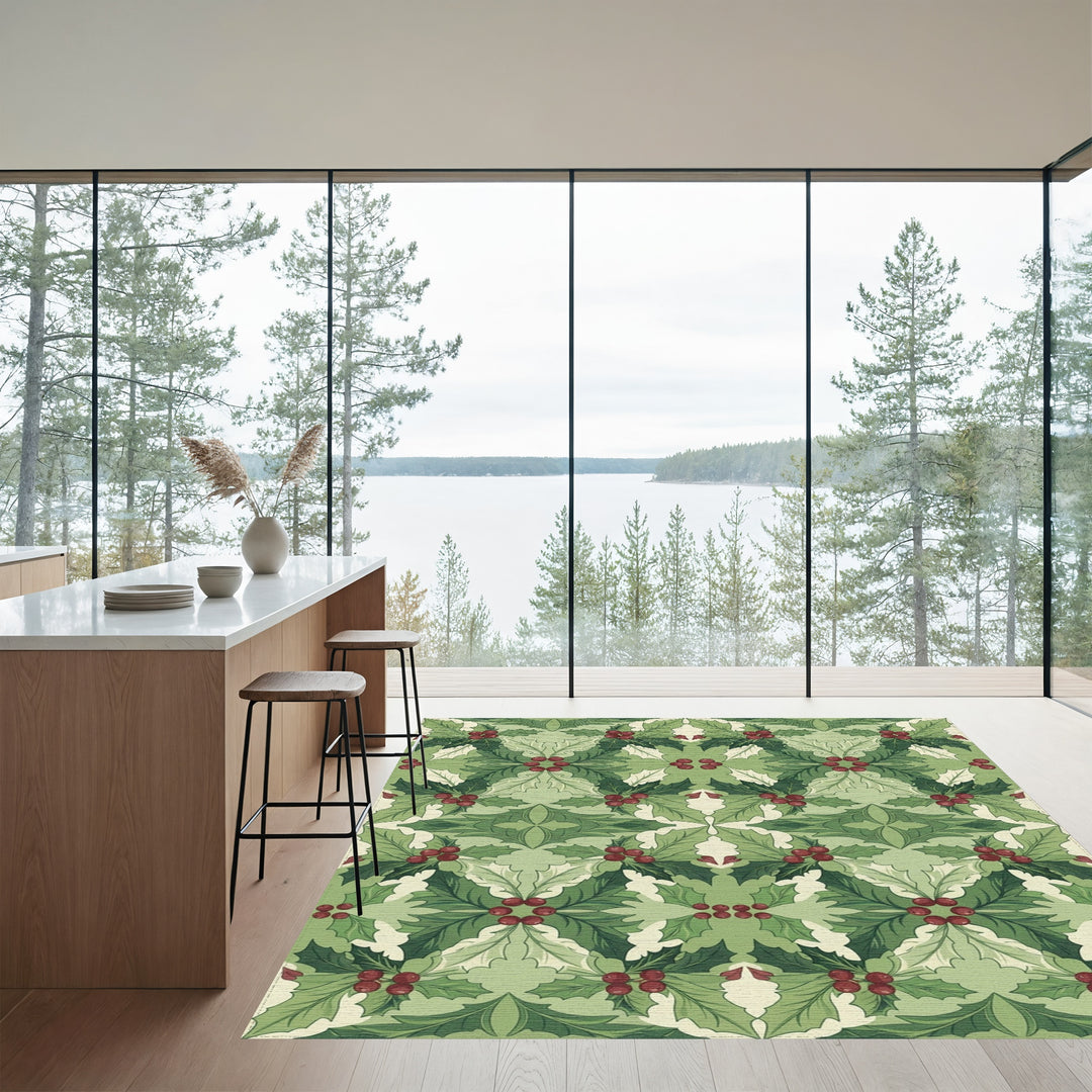 Green Holly Berry Geometric Medallion Rug