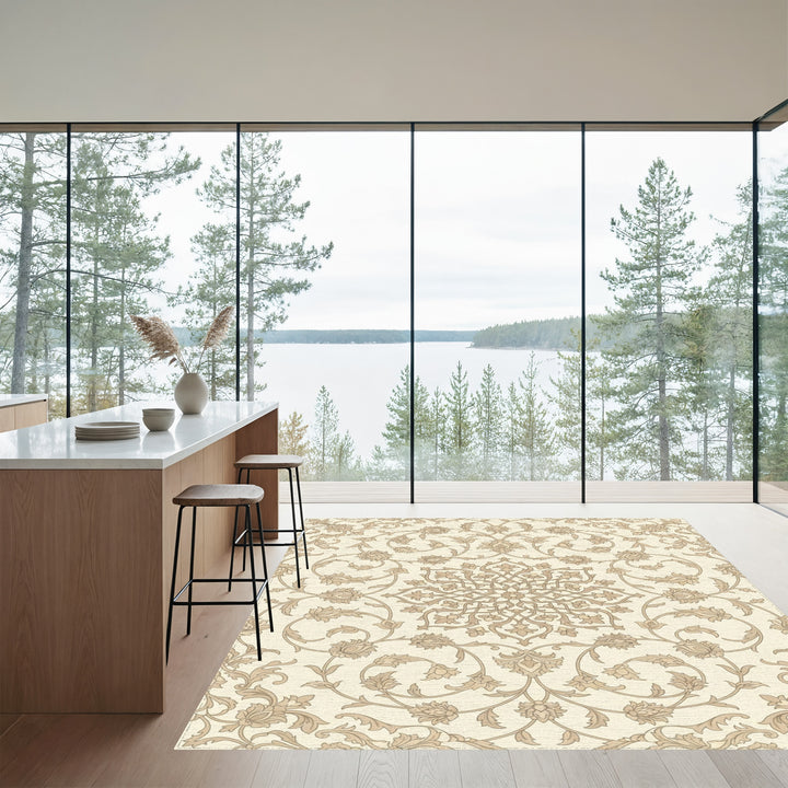 Cream Caramel Floral Medallion Vine Rug